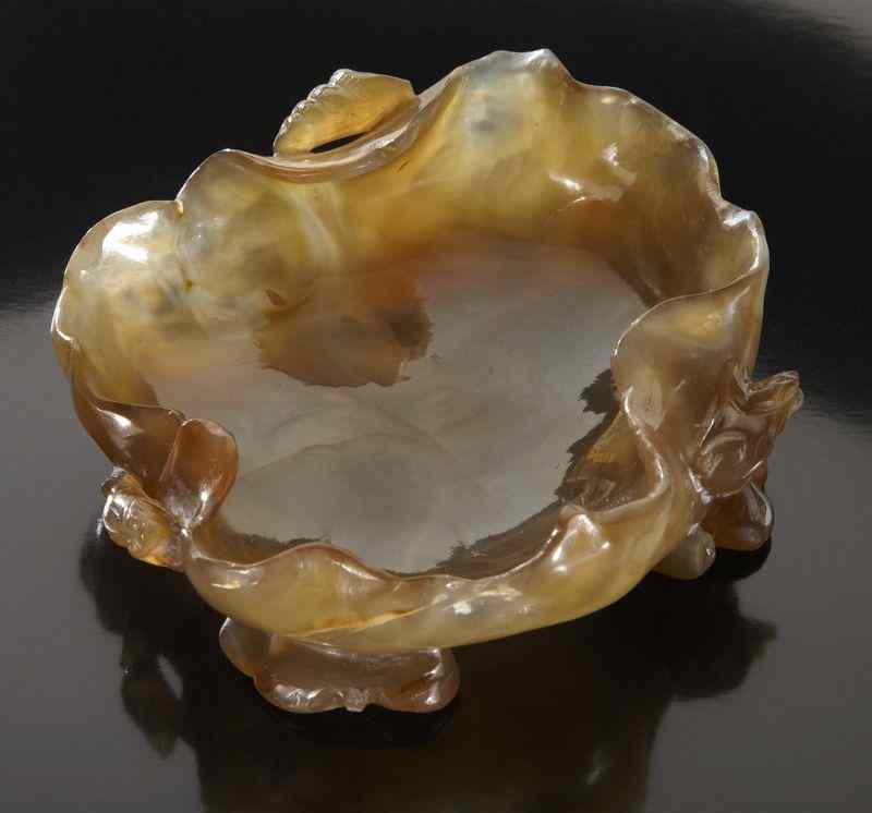 Appraisal: Chinese Qing carved agate brush washer ''H x '' Dia