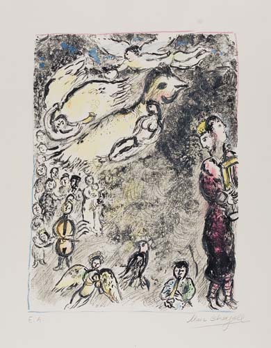 Appraisal: MARC CHAGALL La Fl te enchant e Color lithograph x