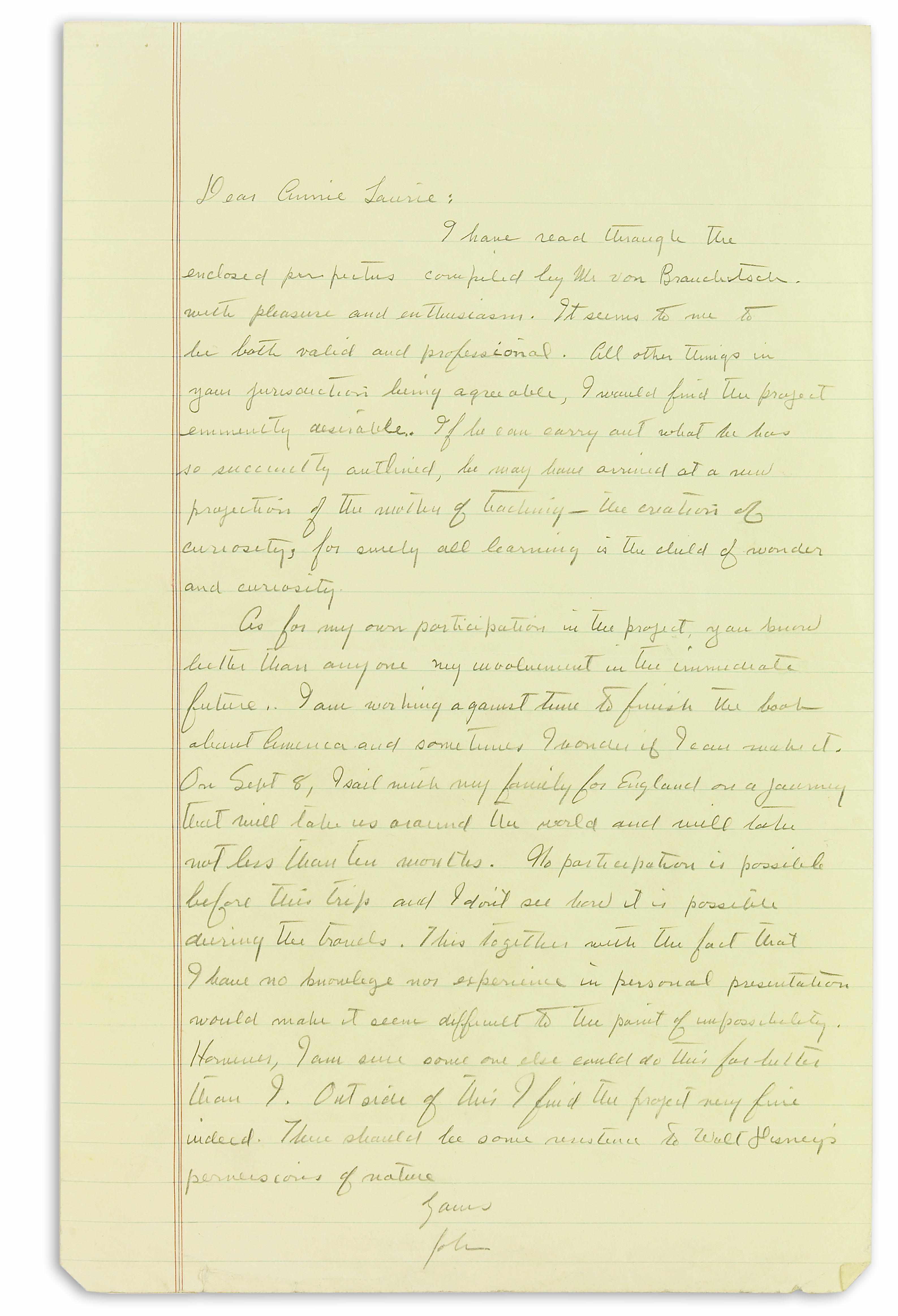 Appraisal: STEINBECK JOHN - Autograph Letter Signed ''John'' p legal folio