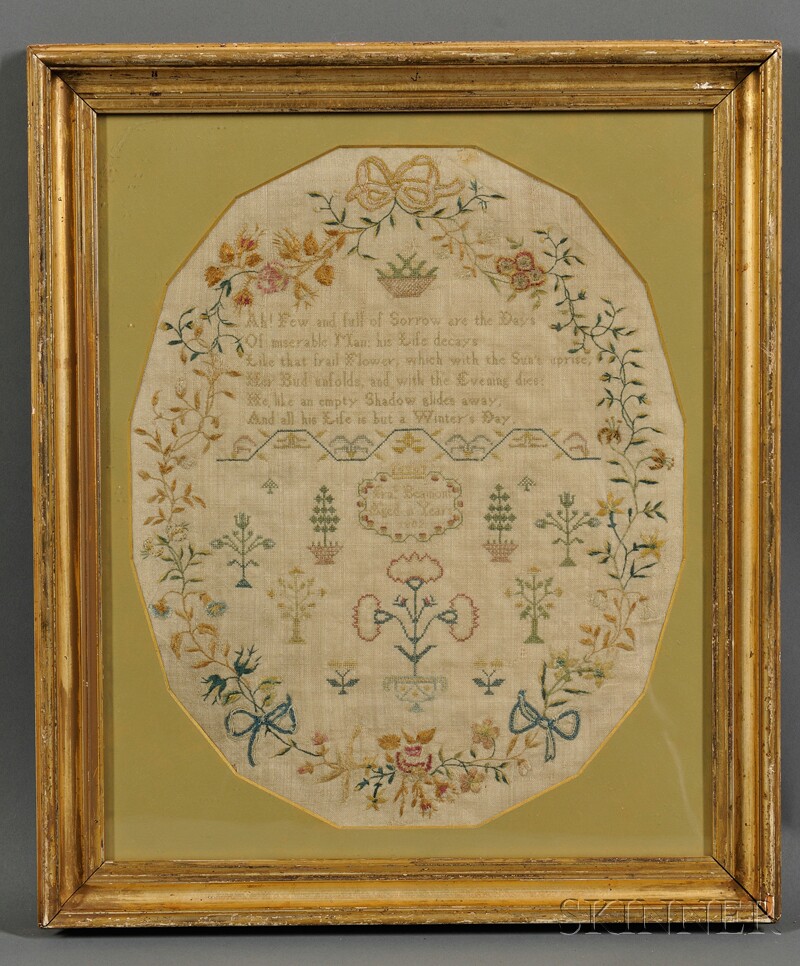 Appraisal: Framed Schoolgirl Sampler England c with a passage to the