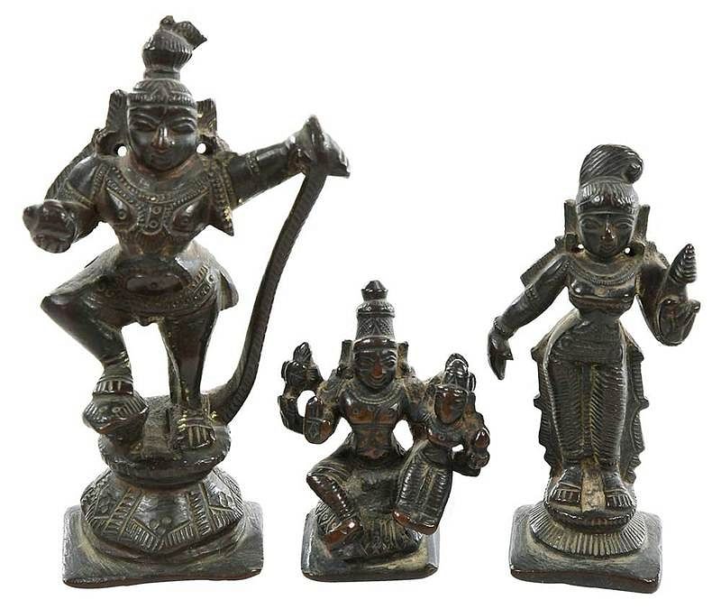 Appraisal: Three Miniature Bronze Hindu Deity Figures South Indian possibly th