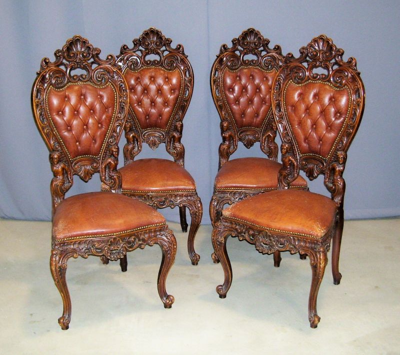 Appraisal: - French Style Chairs Tufted button backs with figural design