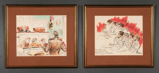 Appraisal: Betty Wells Two courtroom scenes watercolors American th st century