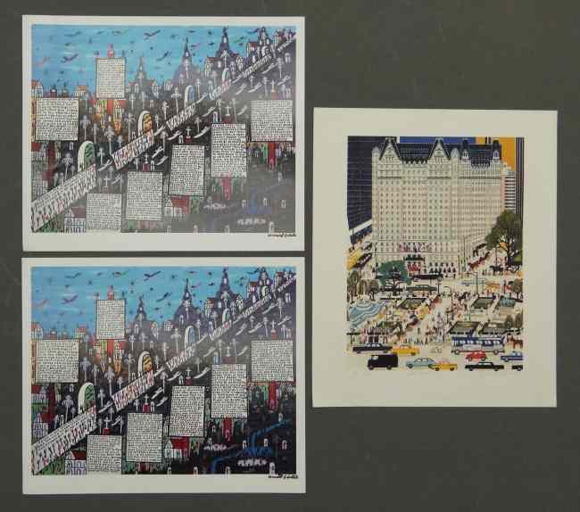 Appraisal: Lot two Outsider Art prints including city print signed ''K