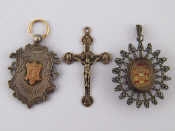 Appraisal: A silver fob Birmingham gms a French silver crucifix cm