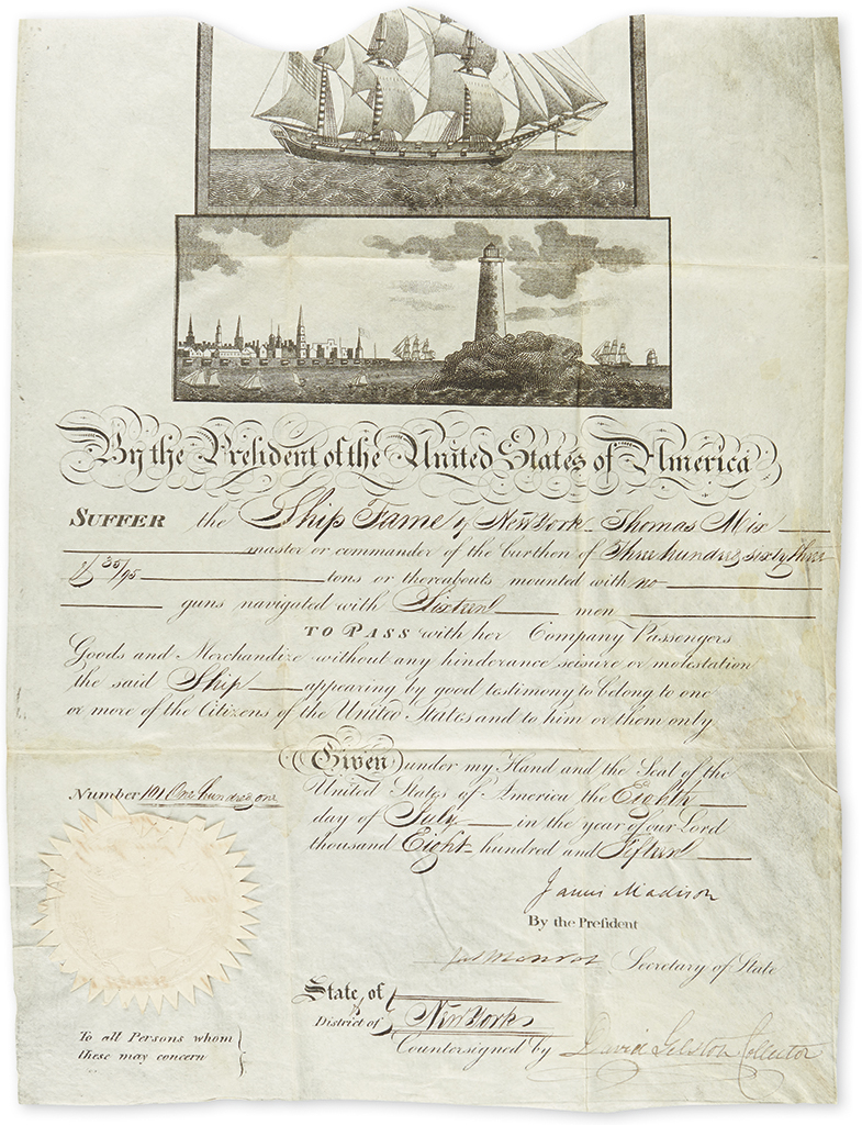 Appraisal: MADISON AND MONROE MADISON JAMES Partly-printed vellum Document Signed as