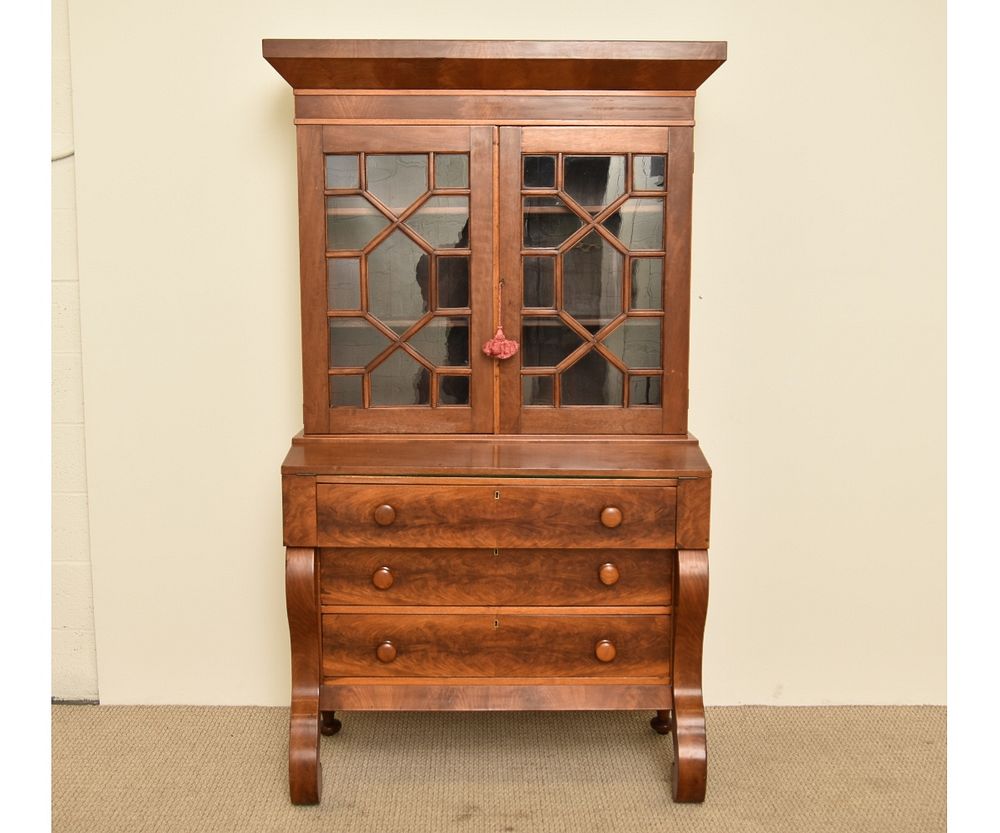 Appraisal: Empire Mahogany Secretary Bookcase Empire mahogany two-part secretary bookcase circa