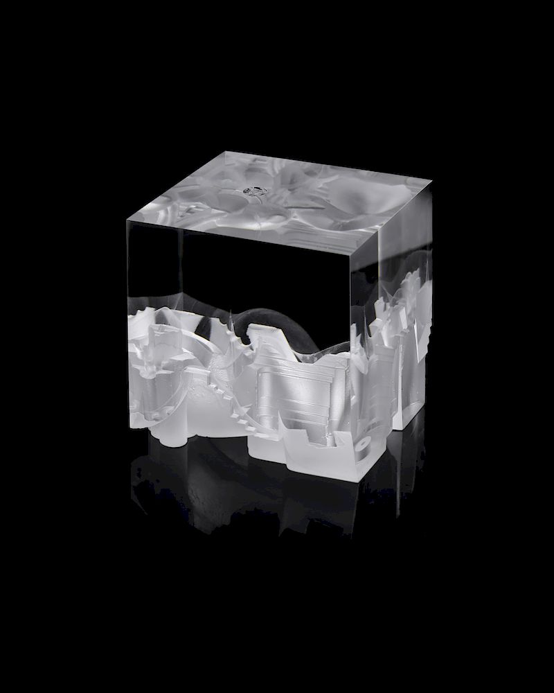 Appraisal: Weinberg Glass Clear Cube Signed Optical crystal carved and polished