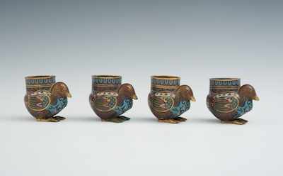 Appraisal: Four Cloisonne Bird Cups Four seated ducks in archastic style