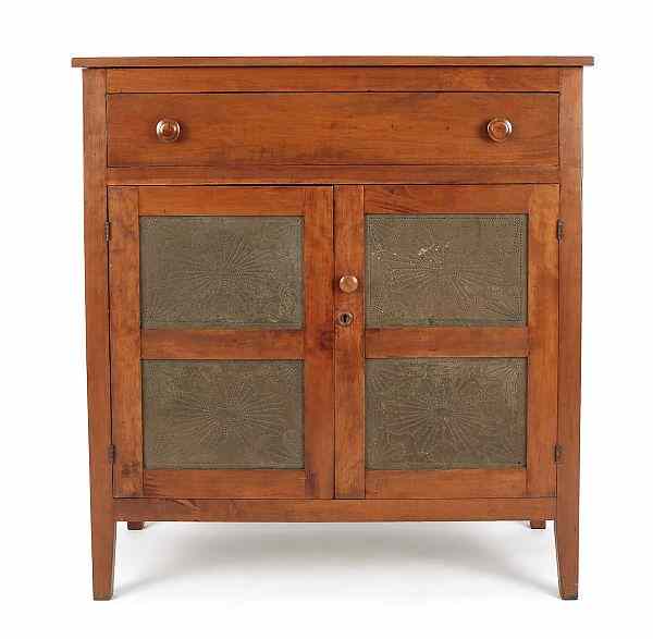 Appraisal: Mid-Atlantic cherry pie safe ca with punched tin panels probably