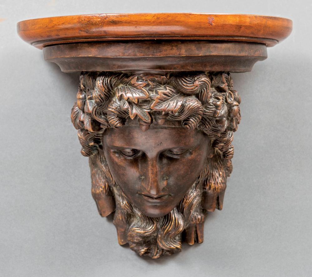 Appraisal: Continental Patinated Bronze Wall Bracket th c molded wood shelf