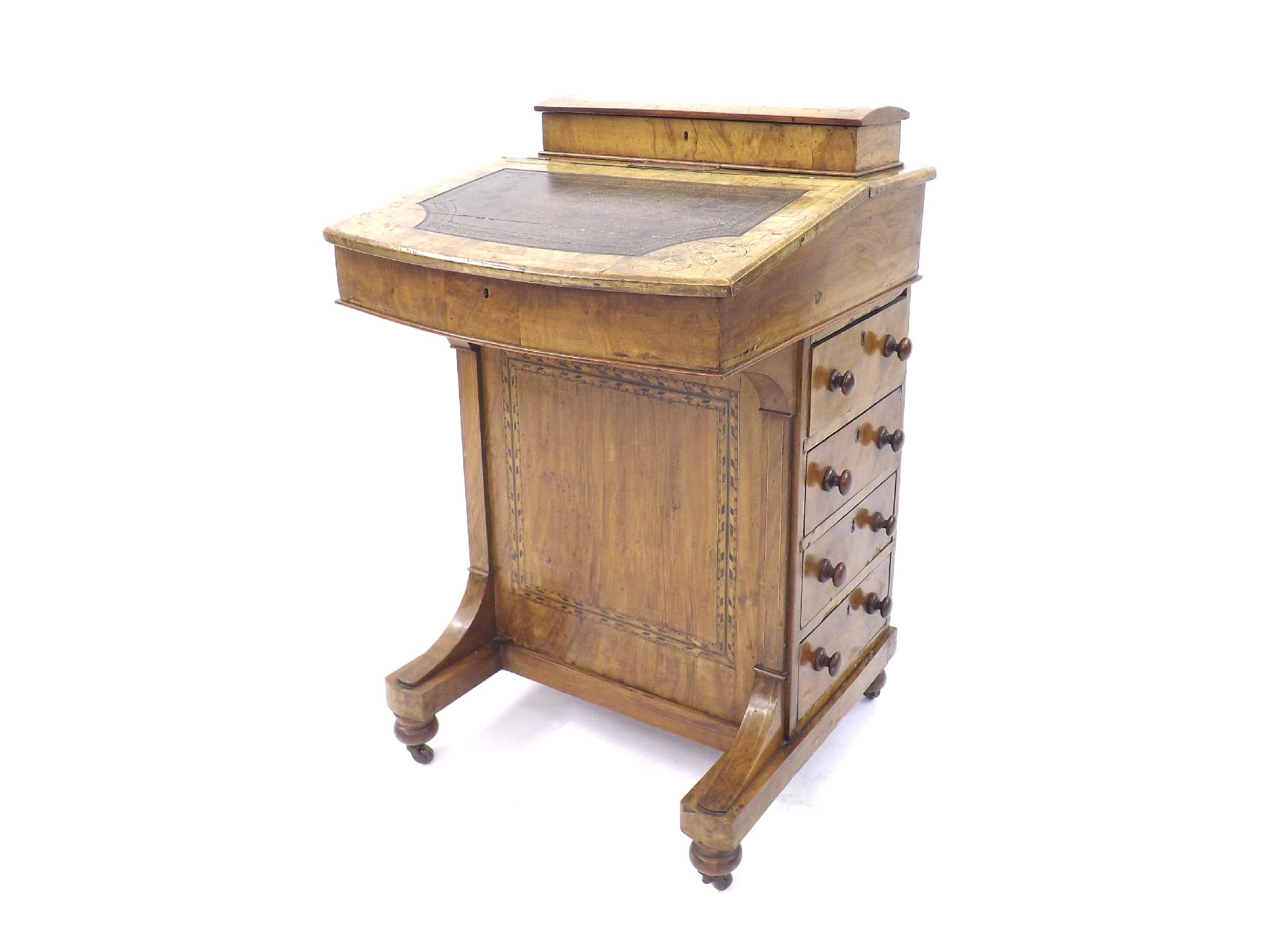 Appraisal: Victorian burr walnut inlaid Davenport with stationery compartment over a