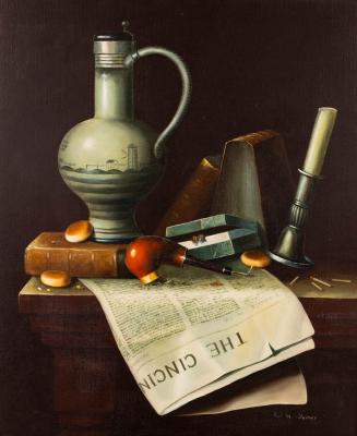 Appraisal: W M Steiner Still Life newspaper and stoneware jug on