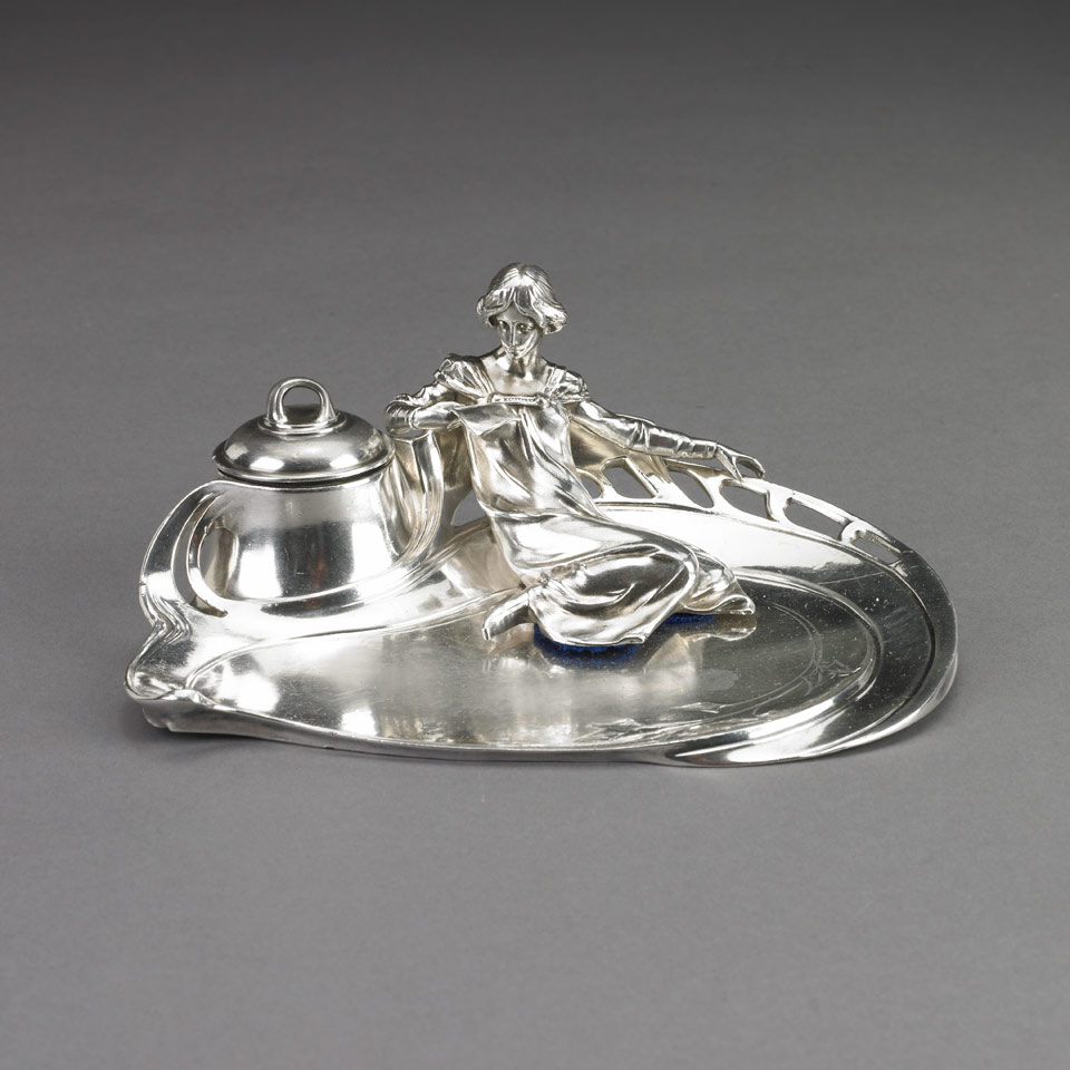 Appraisal: German Silver Plated Figural Inkstand Wrttembergische Metallwarenfabrik WMF c stamped