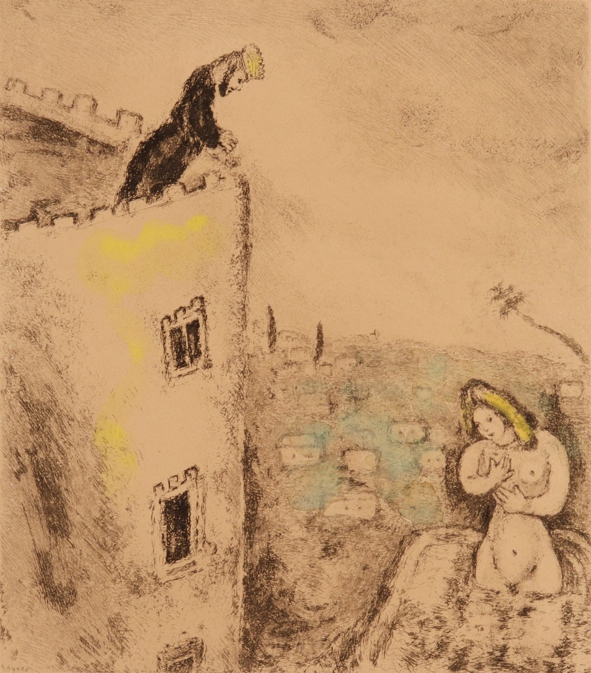 Appraisal: MARC CHAGALL - PENCIL SIGNED COLORED ETCHINGMarc Chagall - David