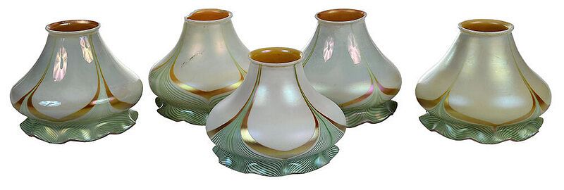 Appraisal: Five Steuben Pulled Feather Art Glass Shades American th century