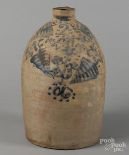 Appraisal: Three-gallon stoneware jug th c with cobalt floral decoration ''