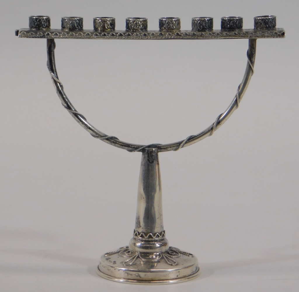 Appraisal: JUDAIC STERLING SILVER MINIATURE MENORAH United States th CenturySimple shape