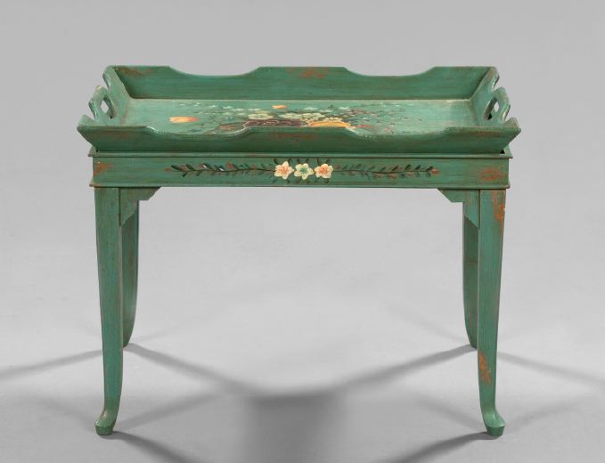 Appraisal: Italian Provincial Floral-Polychromed and Antiqued Pine Tray-on-Stand second quarter th