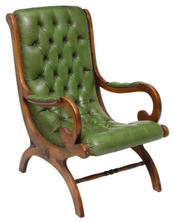 Appraisal: English Campeche style armchair th c having button-tufted leather upholstery