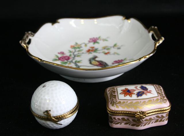 Appraisal: A Limoges dish together with two Limoges trinket boxes one