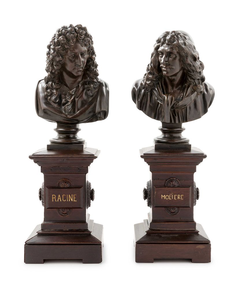 Appraisal: A Pair of French Bronze Busts of Racine and Moliere