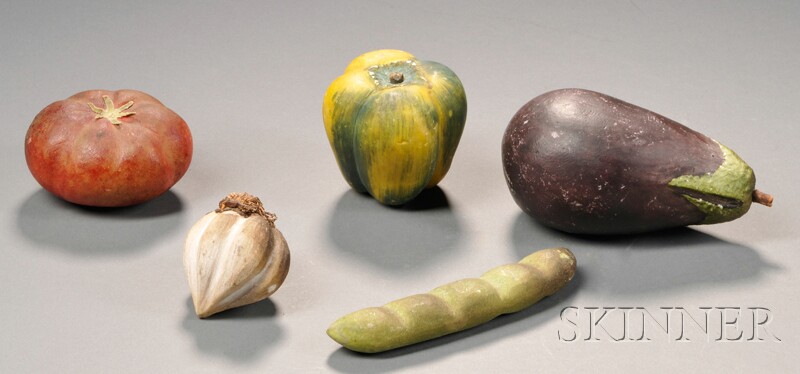 Appraisal: Five Carved and Painted Stone Vegetables Italy th century a