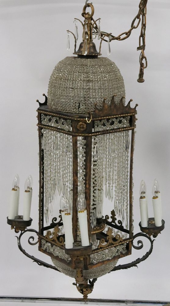 Appraisal: Large And Impressive Patinated Gilt Metal And Beaded Chandelier From