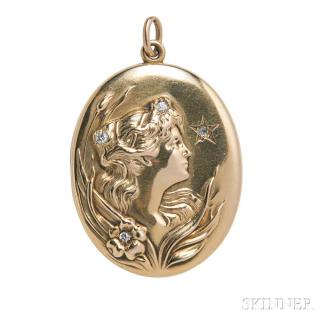 Appraisal: Art Nouveau kt Gold and Diamond Locket the oval locket