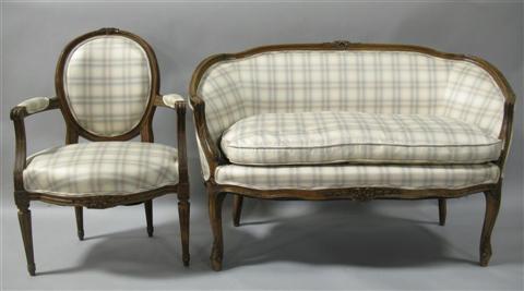 Appraisal: LOUIS XVI STYLE SETTEE AND BERGERE The settee with curved