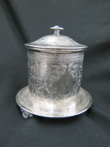 Appraisal: English Silverplate Biscuit Barrel fancy floral design footed base excellent