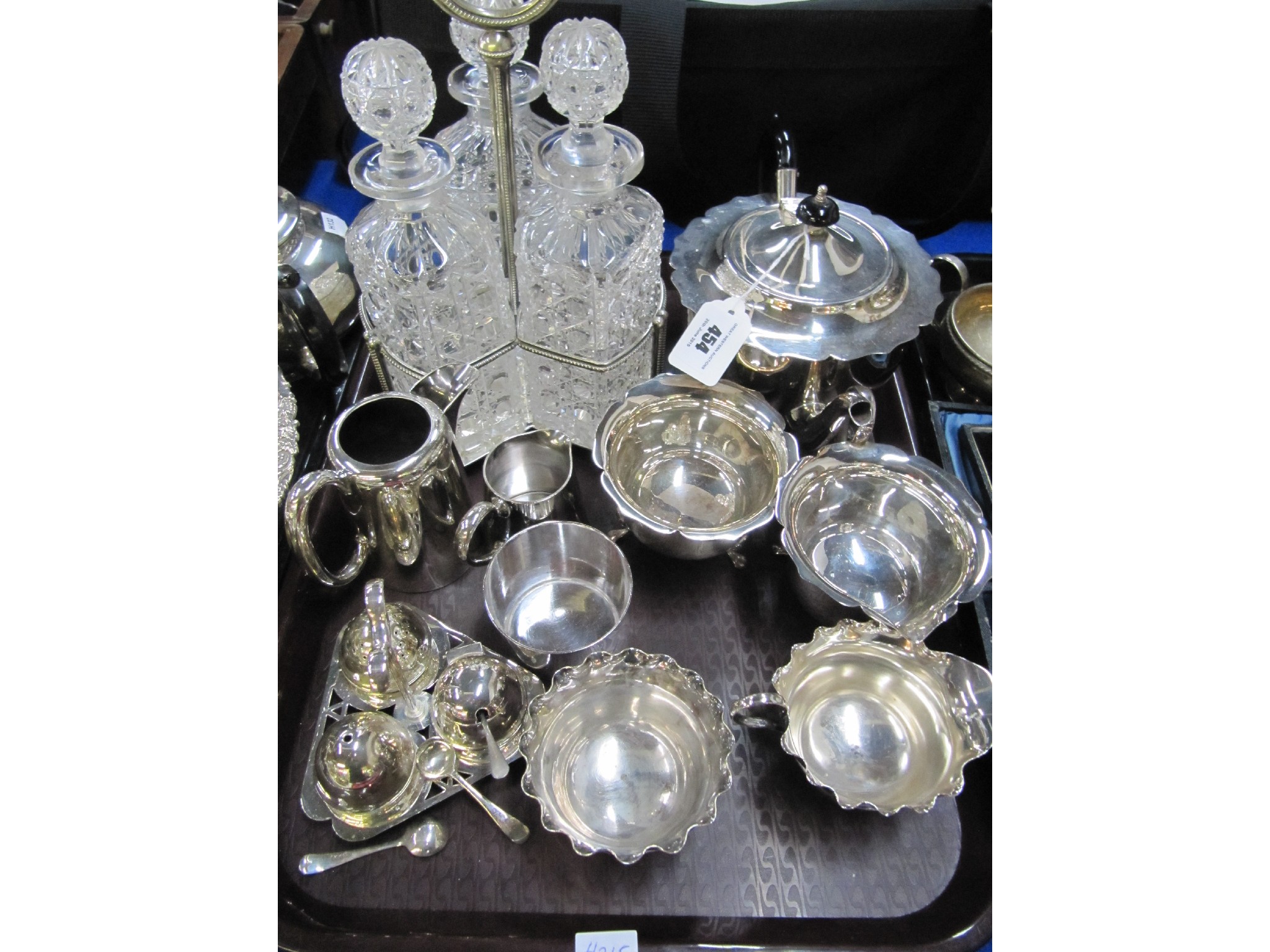 Appraisal: A tray lot of EP - tea service decanter stand