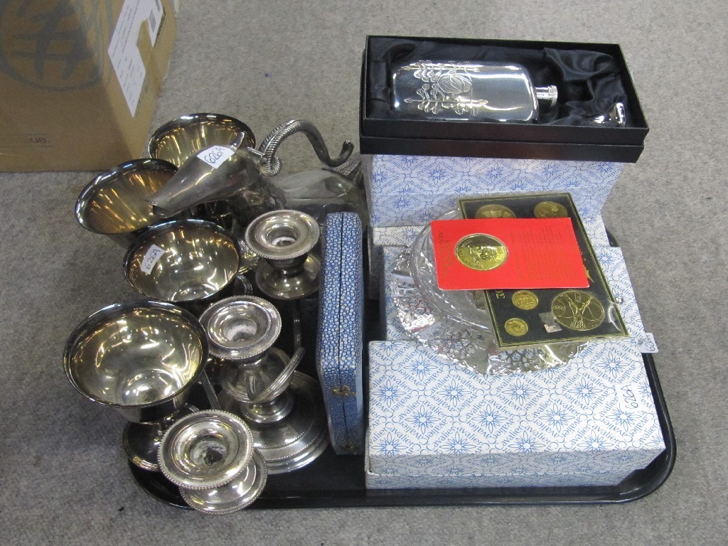 Appraisal: Tray lot of assorted EP to include duck claret jug