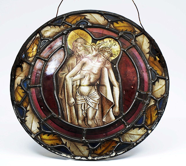 Appraisal: AN ANTIQUE LEADED STAINED GLASS ROUNDEL depicting Joseph of Arimathaeh