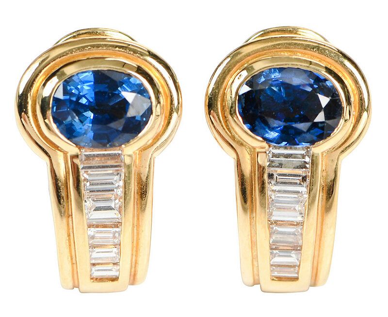 Appraisal: kt Sapphire and Diamond Earrings each with one oval faceted