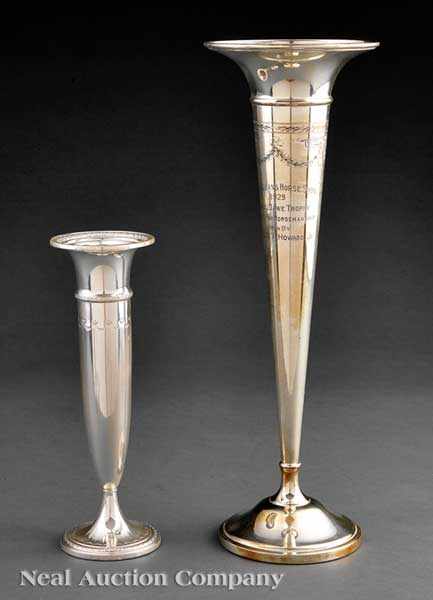 Appraisal: Two American Sterling Silver Trumpet Vases one an equestrian trophy