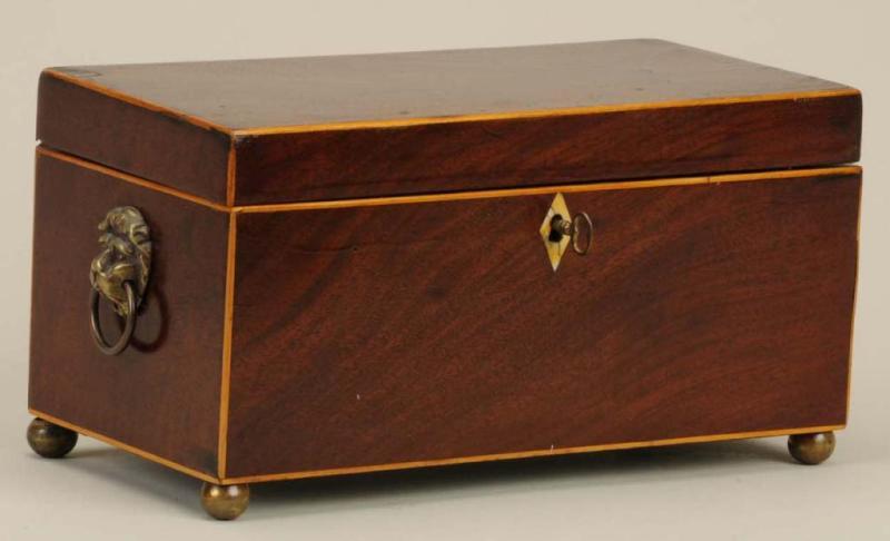 Appraisal: English Mahogany Tea Caddy Description th Century With satinwood inlay