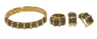 Appraisal: Brown diamond yellow sapphire and k yellow gold jewelry suite