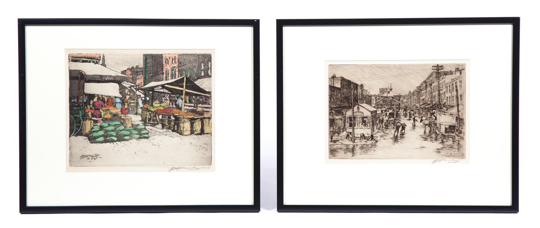 Appraisal: TWO MARKET PRINTS EDWARD HURLEY OHIO - Signed in pencil