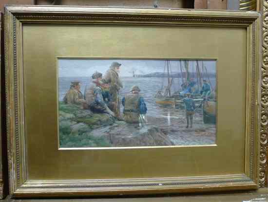 Appraisal: Charles James Adams - watercolour Fisherfolk on the shore signed