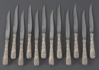 Appraisal: S Kirk Son sterling Repousse steak knives S Kirk Son