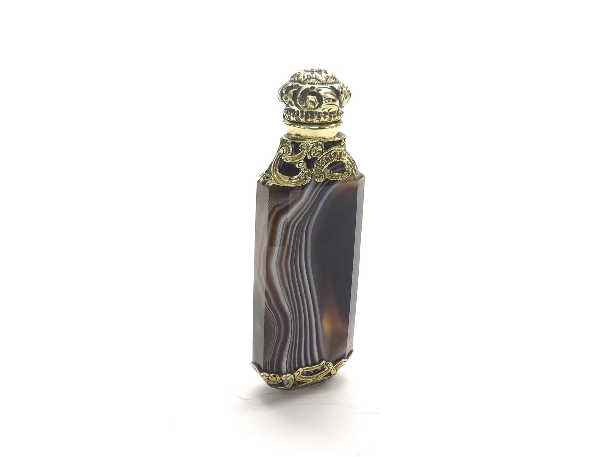 Appraisal: th century agate gilt mounted scent bottle with a repousse