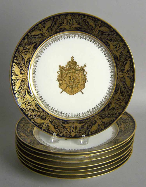 Appraisal: Eight Sevres cobalt and gilt decorated plates th c