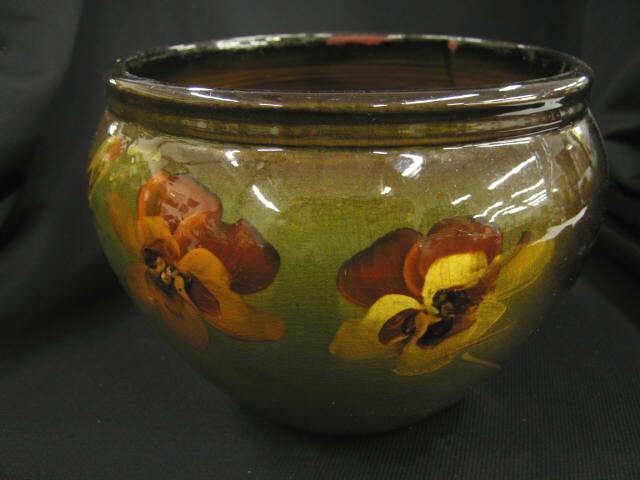 Appraisal: Weller Louwelsa Art Pottery Jardiniere pansy decoration brown green glaze