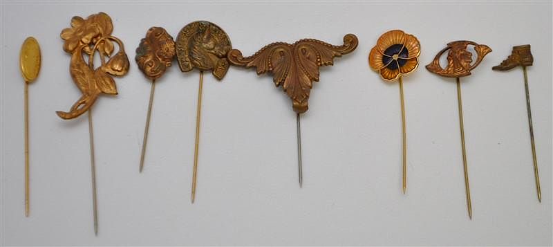 Appraisal: VICTORIAN FIGURAL STICK PINS Eight Victorian Stick Pins - One