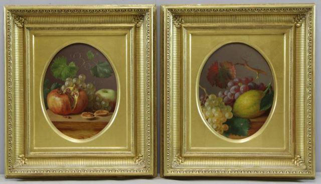 Appraisal: Pair of Early th C Oil on Board Fruit StillLifes