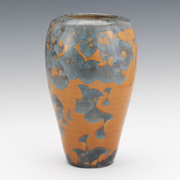 Appraisal: PORCELAIN DECORATIVE VASE WITH TEAL CRYSTALLINE AND AMBER GLAZE -