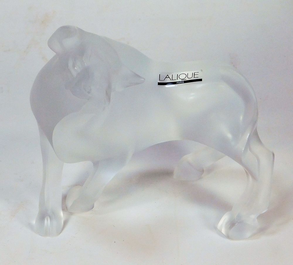 Appraisal: Lalique France Frosted Glass Bull Figurine France th Century Depicts