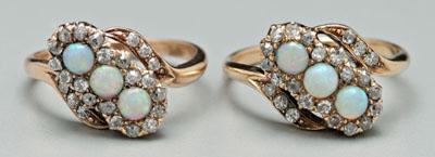 Appraisal: Pair vintage diamond and opal rings each with old mine-cut