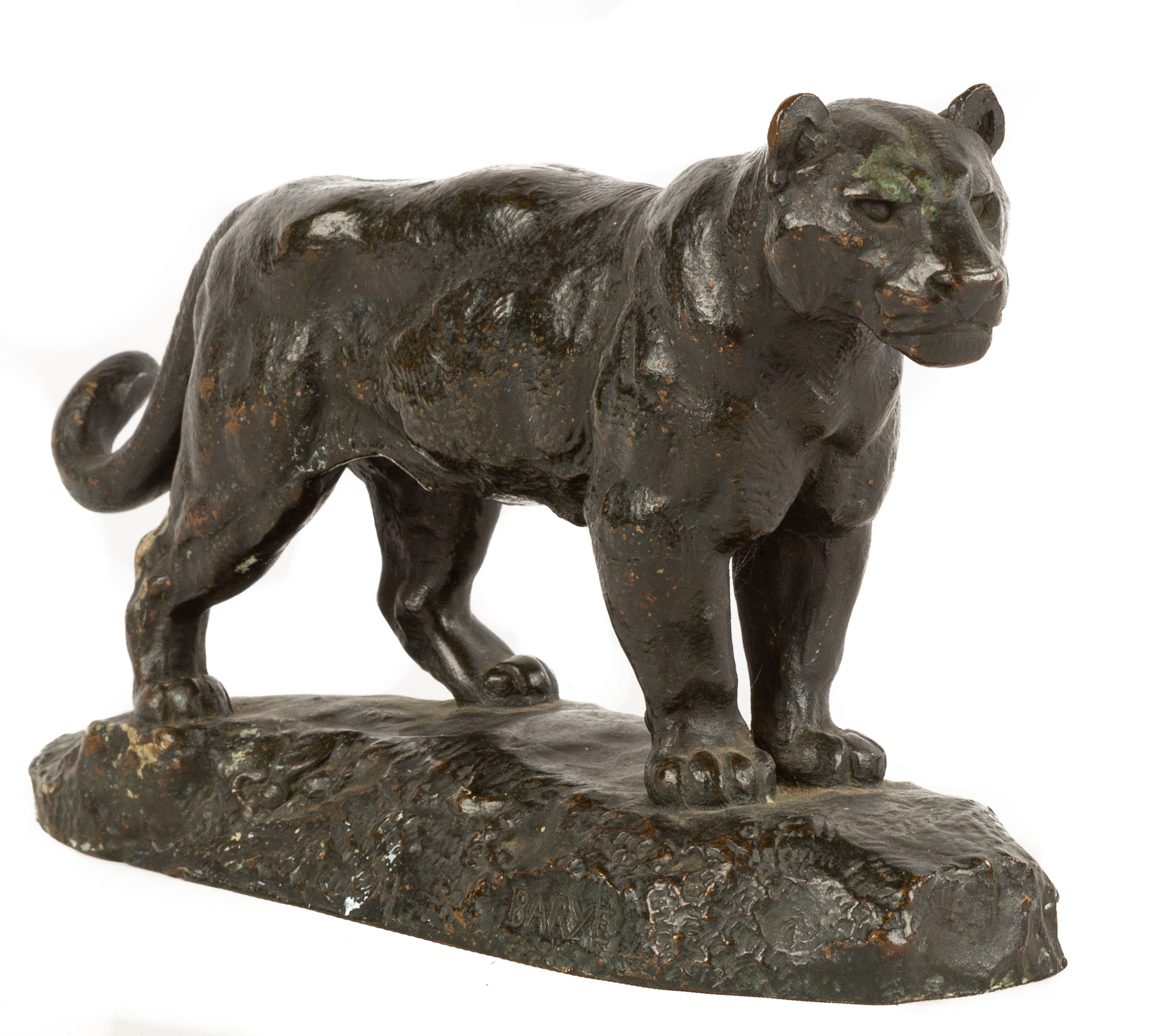 Appraisal: ANTOINE-LOUIS BARYE FRENCH - STALKING LIONESS Patinaed bronze Signed 'Barye'